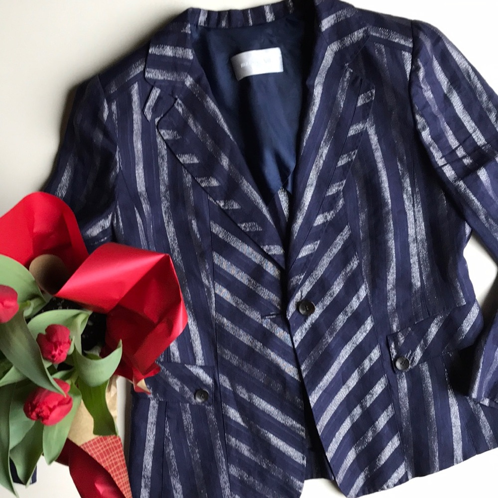 marie claire linen striped metallic blazer